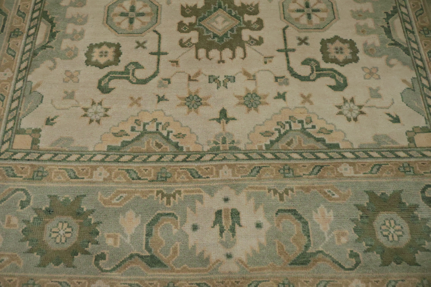 Traditional Beige and Green Rug with Artistic Patterns 9' x 12'