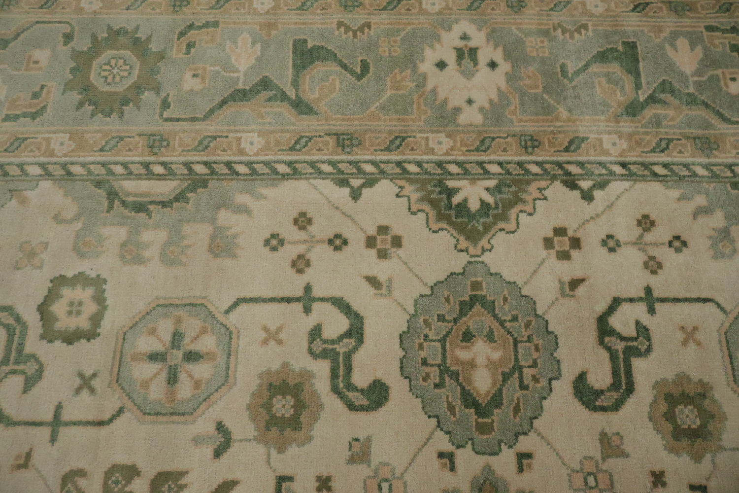 Traditional Beige and Green Rug with Artistic Patterns 9' x 12'