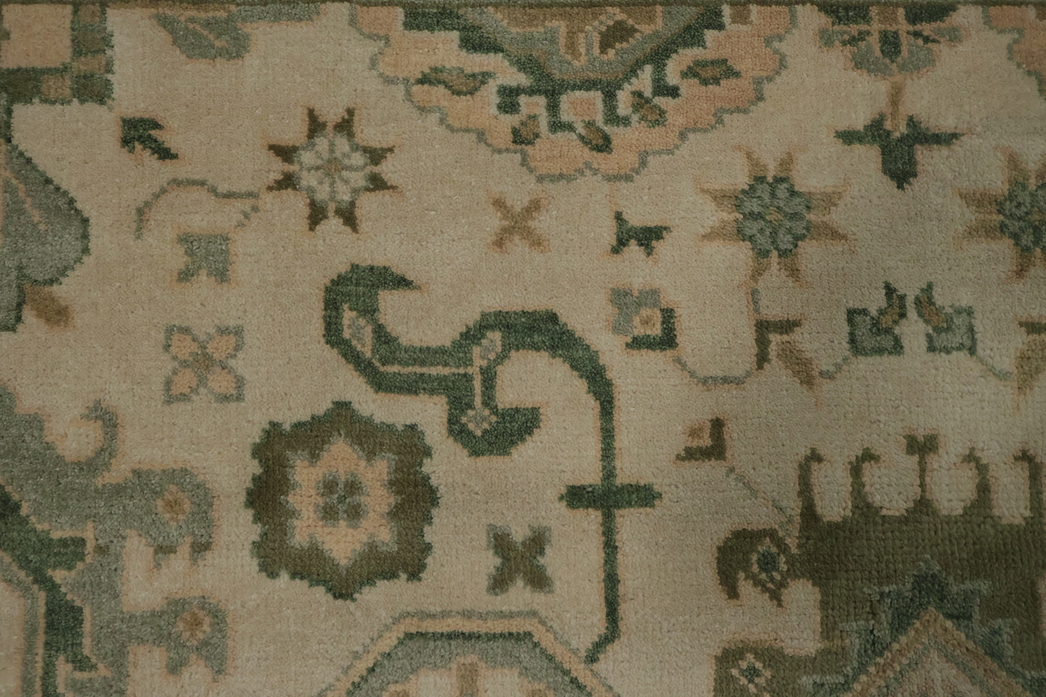 Traditional Beige and Green Rug with Artistic Patterns 9' x 12'