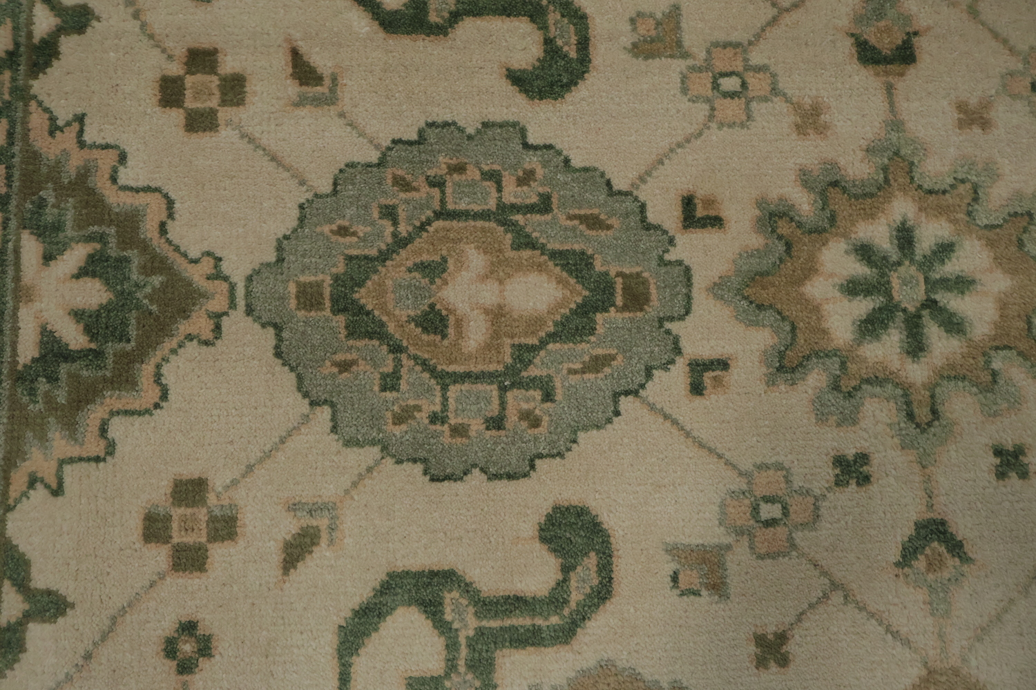 Traditional Beige and Green Rug with Artistic Patterns 9' x 12'