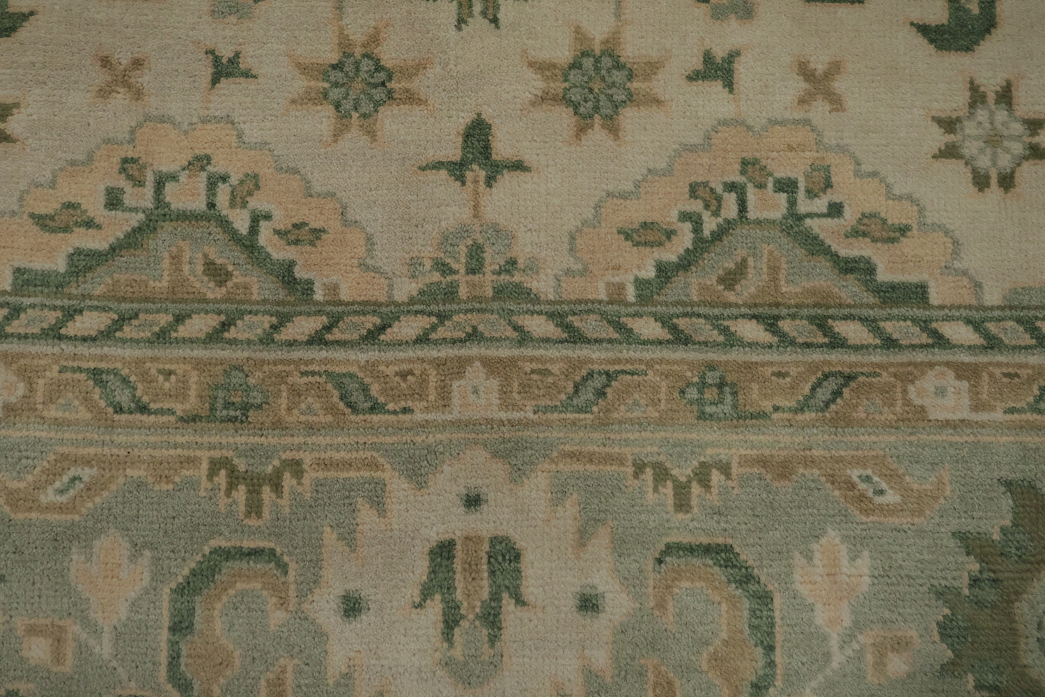 Traditional Beige and Green Rug with Artistic Patterns 9' x 12'