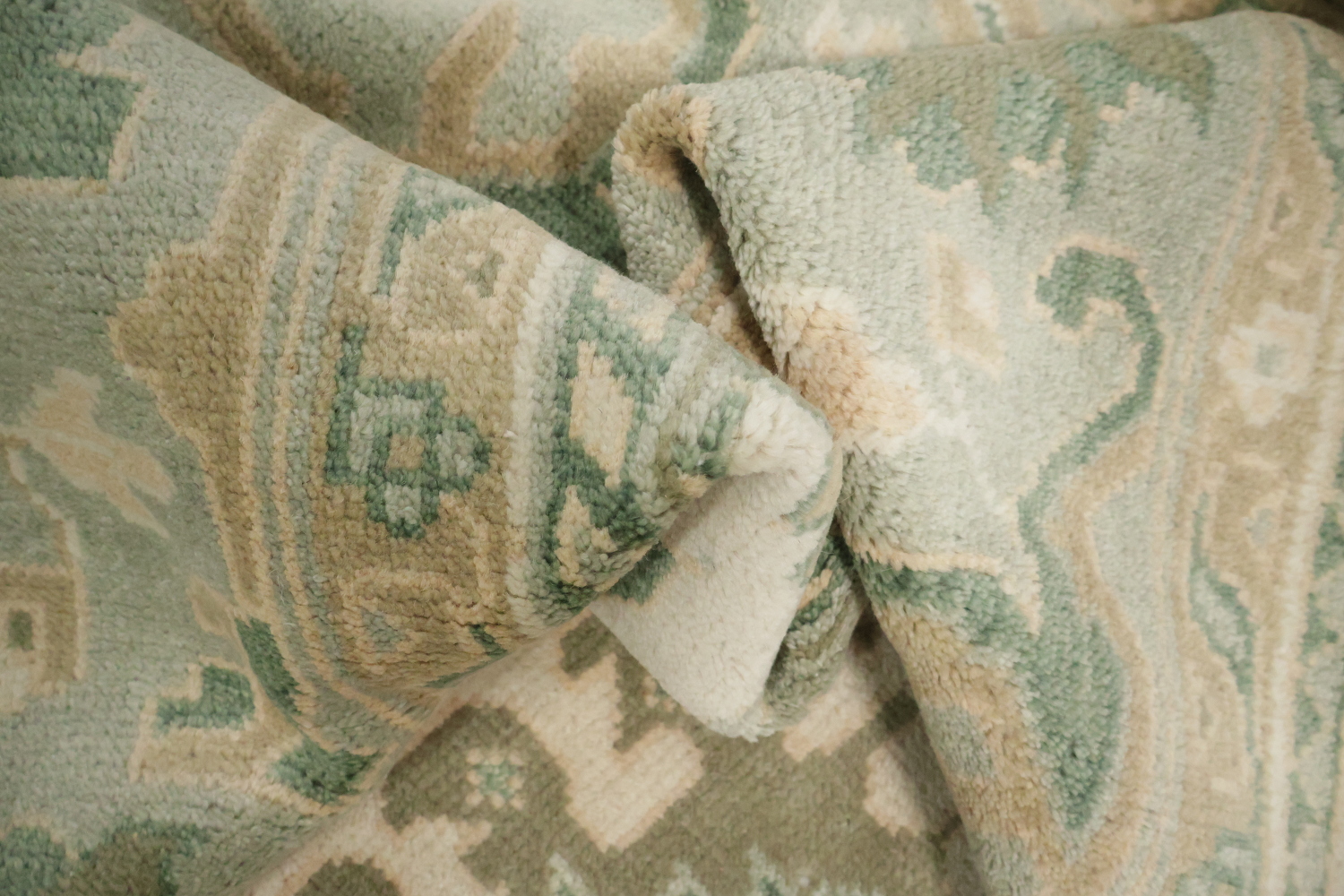 Traditional Beige and Green Rug with Artistic Patterns 9' x 12'