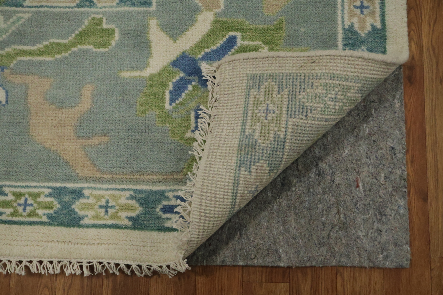 Artistic Blue and Green Oushak Indian Rug with Intricate Floral Designs 9' x 12'