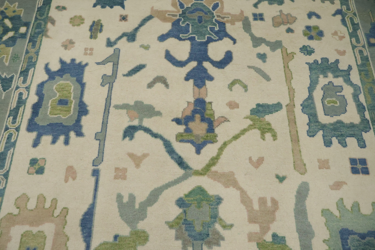 Artistic Blue and Green Oushak Indian Rug with Intricate Floral Designs 9' x 12'