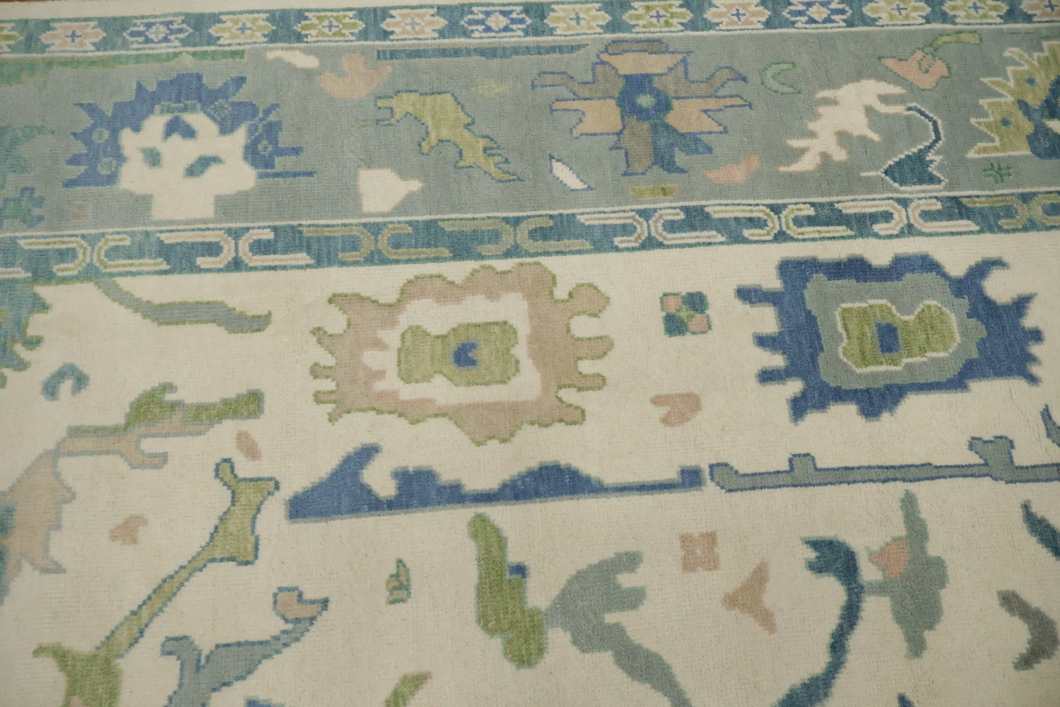 Artistic Blue and Green Oushak Indian Rug with Intricate Floral Designs 9' x 12'