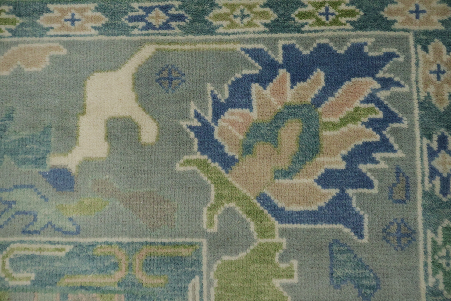 Artistic Blue and Green Oushak Indian Rug with Intricate Floral Designs 9' x 12'