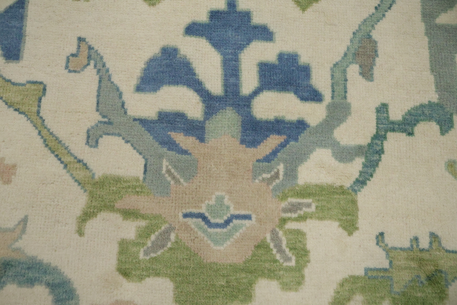 Artistic Blue and Green Oushak Indian Rug with Intricate Floral Designs 9' x 12'