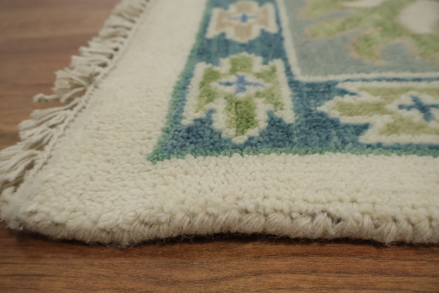 Artistic Blue and Green Oushak Indian Rug with Intricate Floral Designs 9' x 12'