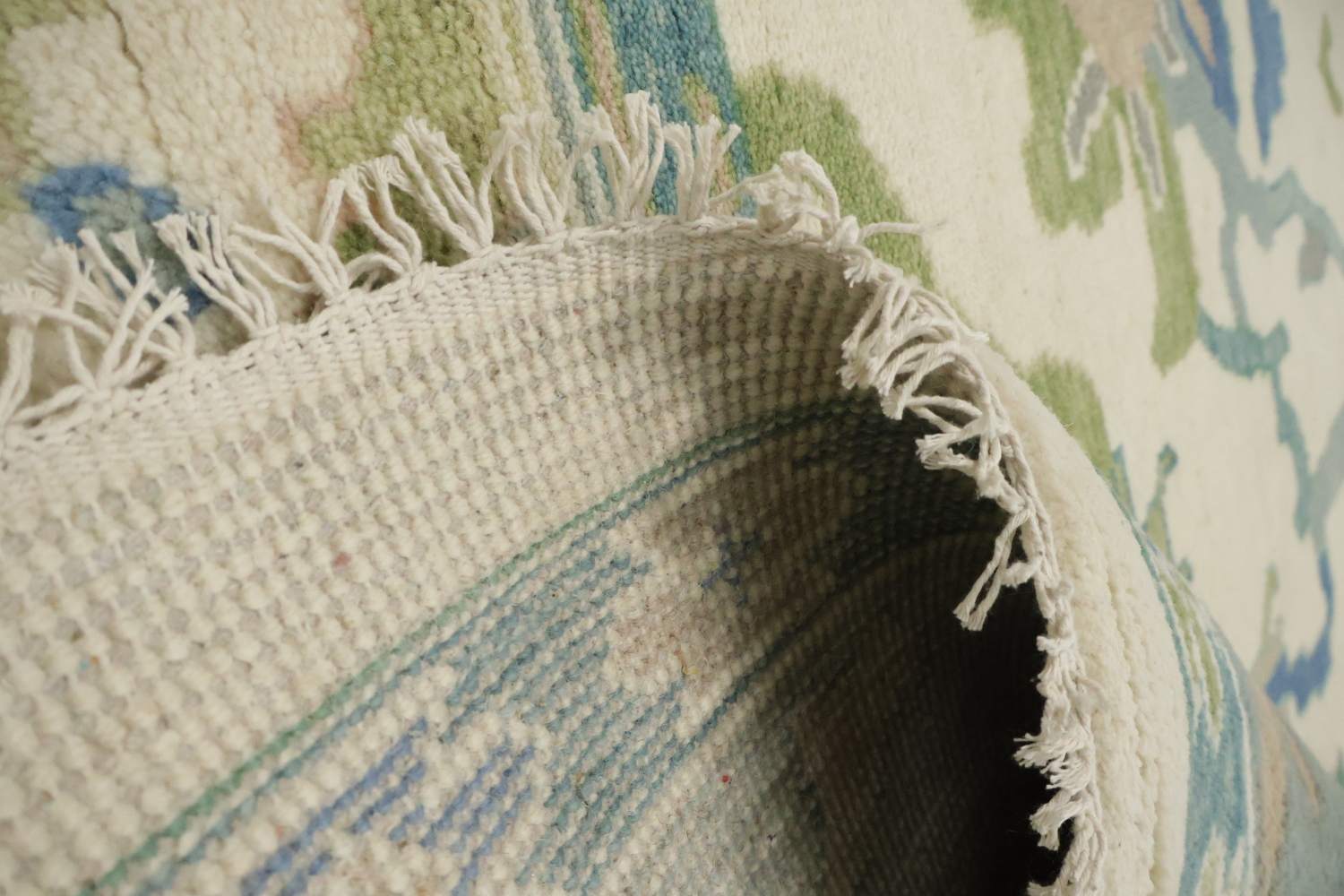 Artistic Blue and Green Oushak Indian Rug with Intricate Floral Designs 9' x 12'