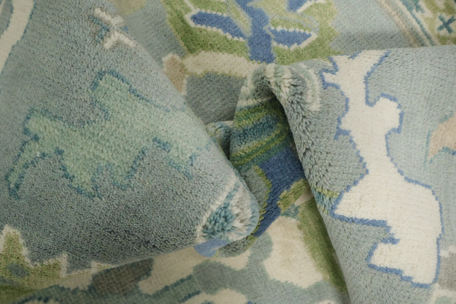 Artistic Blue and Green Oushak Indian Rug with Intricate Floral Designs 9' x 12'