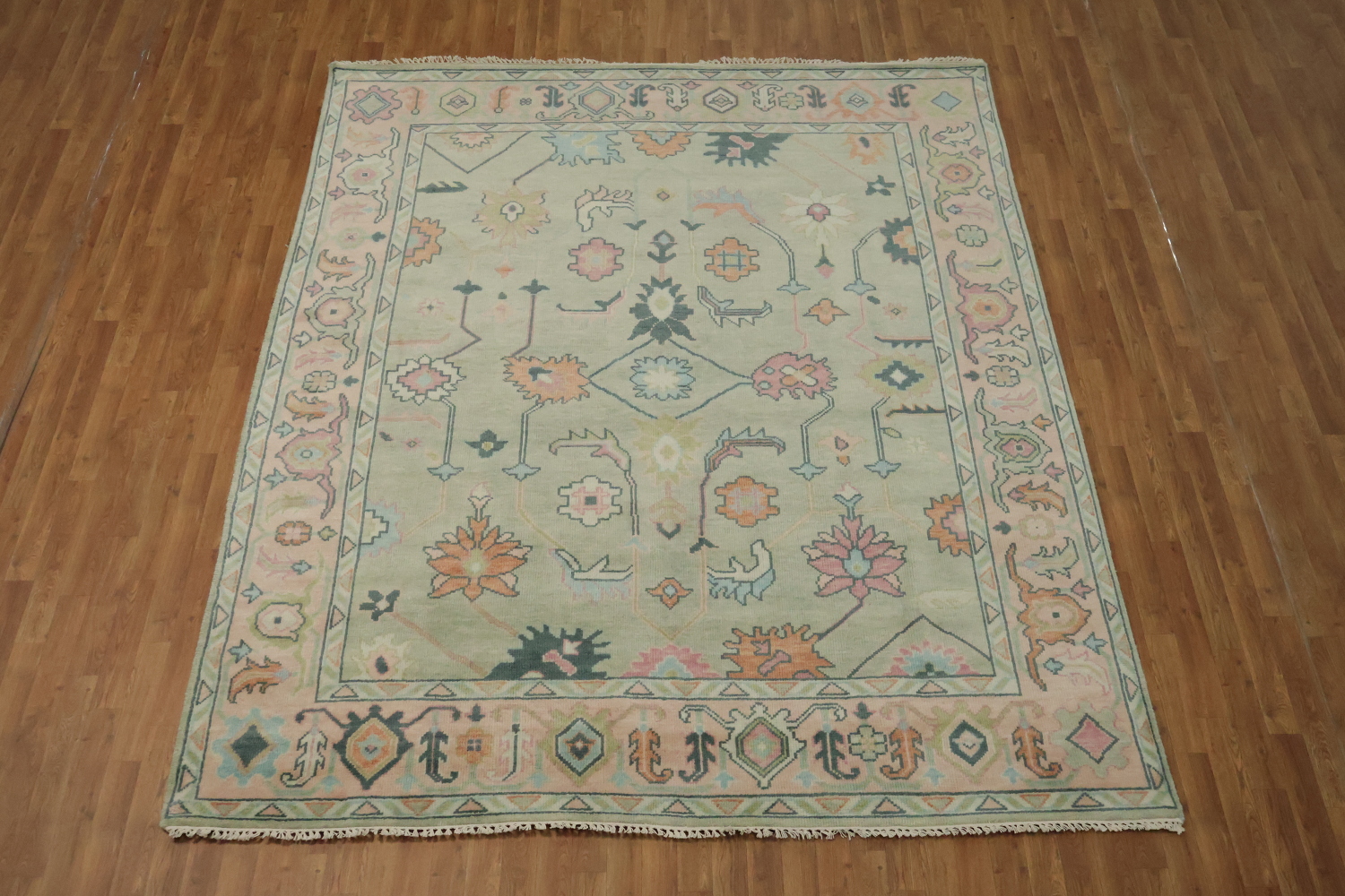8x10 Light Green & Ivory Oushak Rug - Hand-Knotted Indian Wool Rug