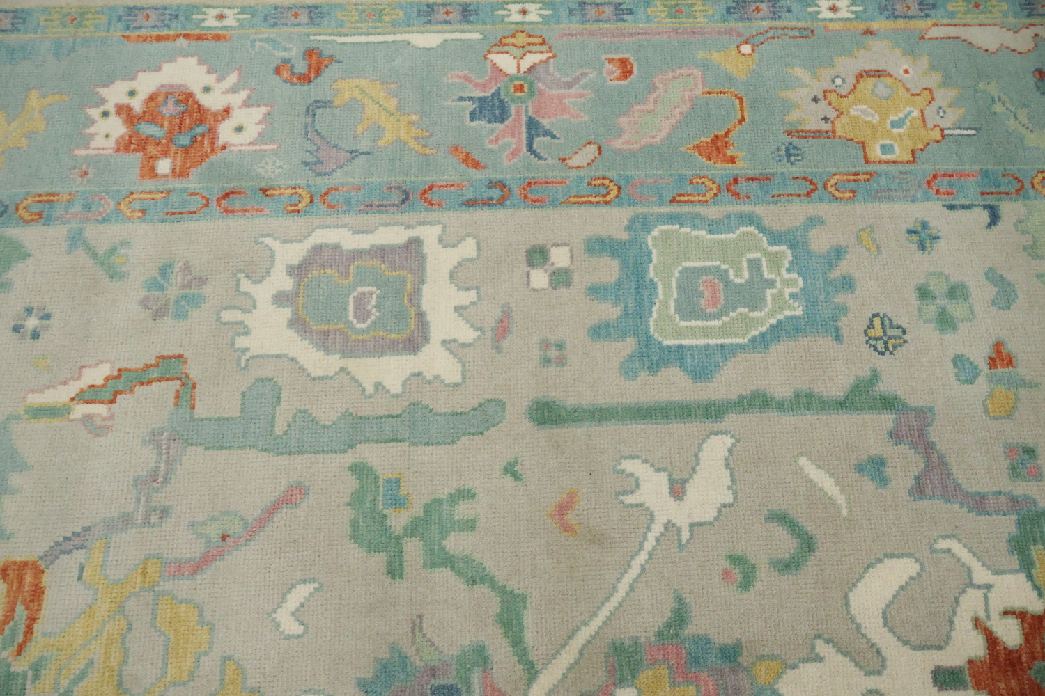 Grey and Blue 8x10 Oushak Traditional Rug, Hand-Knotted Wool Pile