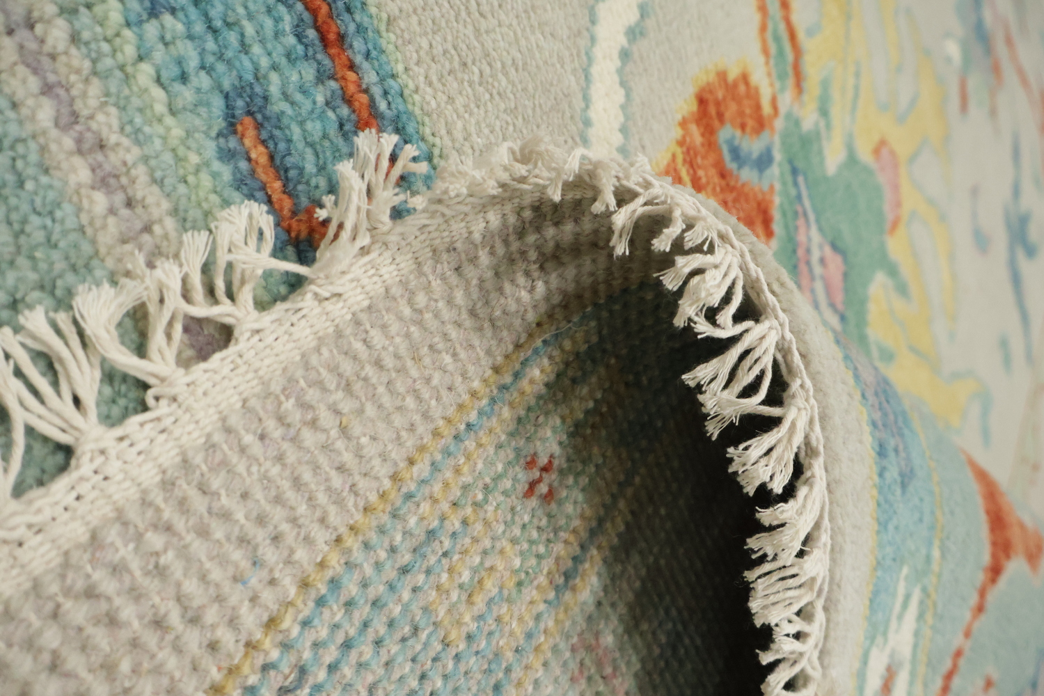 Grey and Blue 8x10 Oushak Traditional Rug, Hand-Knotted Wool Pile