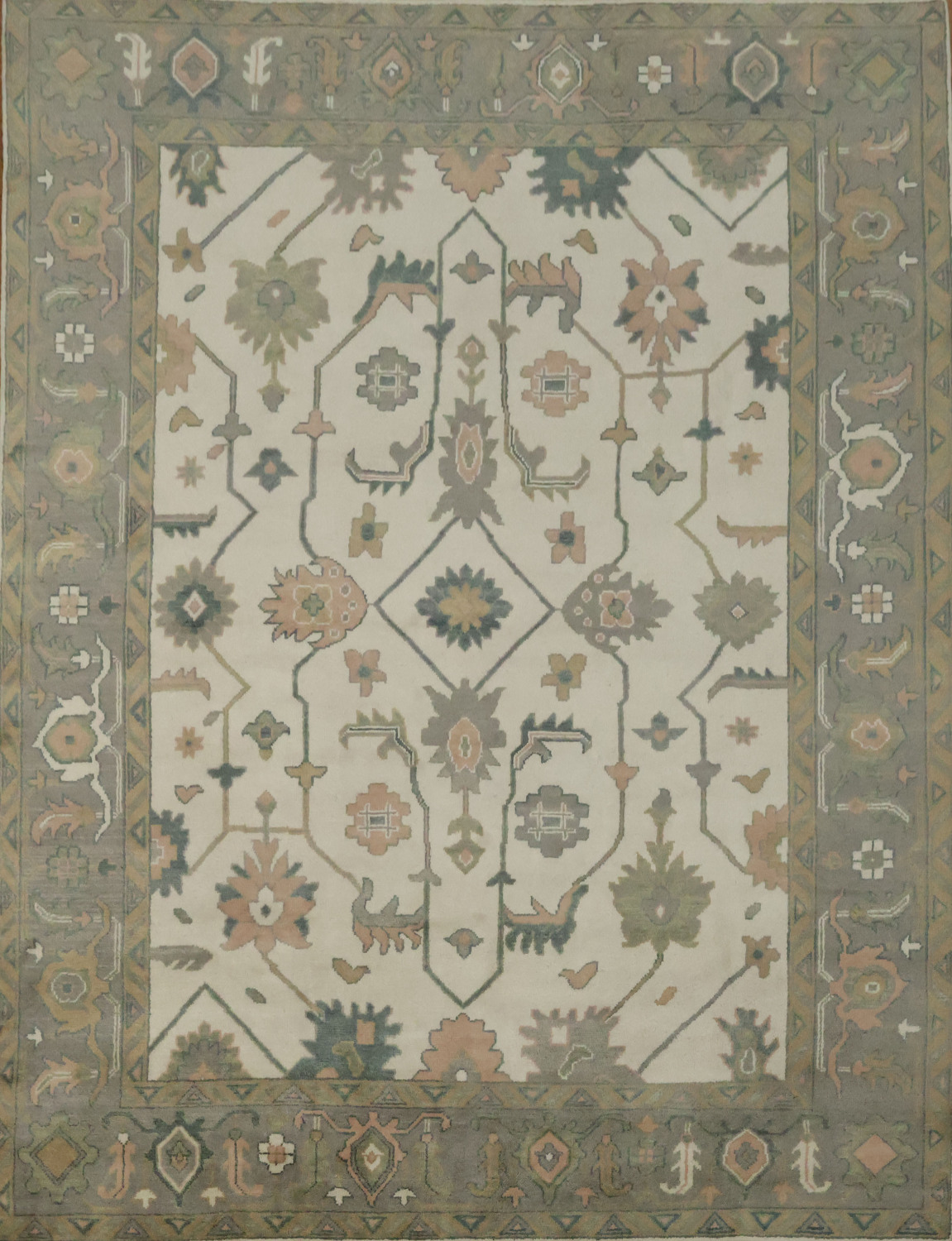 9' x 12' Oushak Living Room Area Rug in Soft Earthy Tones for Living Room