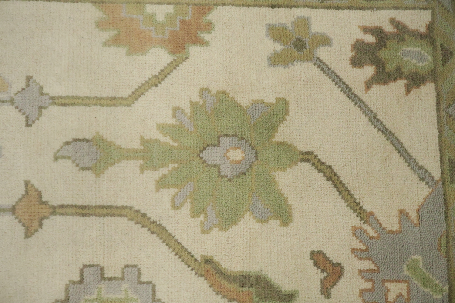 Vintage Inspired Cream Ivory Oushak Area Rug with Soft Green Floral Accents 8' x 10'