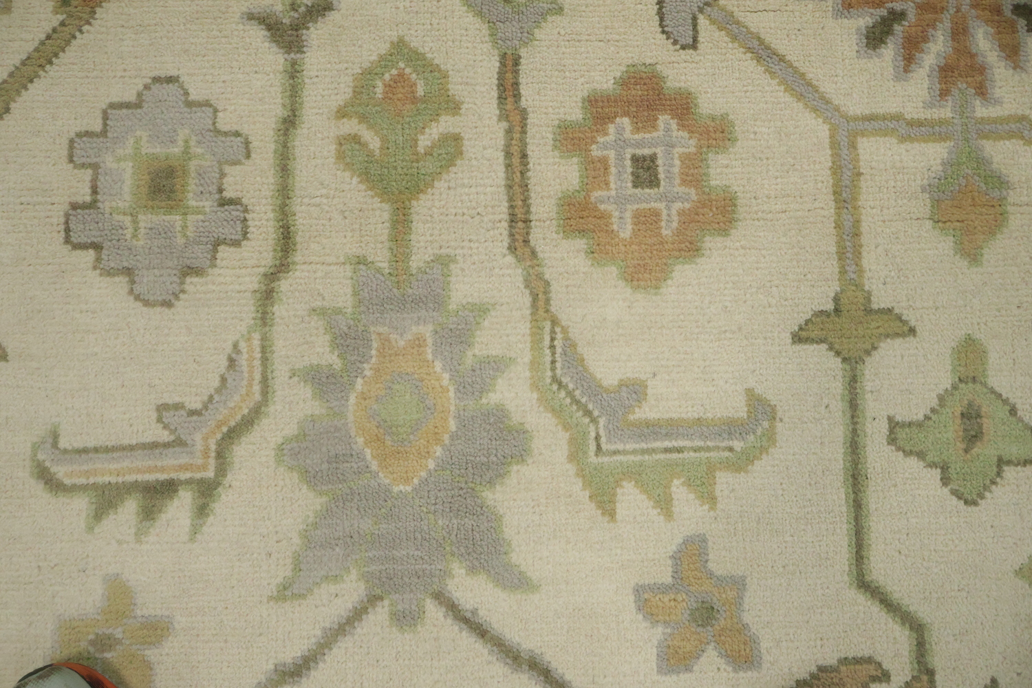 Vintage Inspired Cream Ivory Oushak Area Rug with Soft Green Floral Accents 8' x 10'