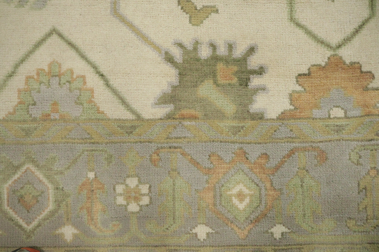 Vintage Inspired Cream Ivory Oushak Area Rug with Soft Green Floral Accents 8' x 10'