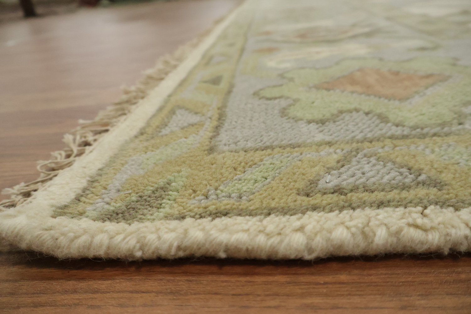 Vintage Inspired Cream Ivory Oushak Area Rug with Soft Green Floral Accents 8' x 10'