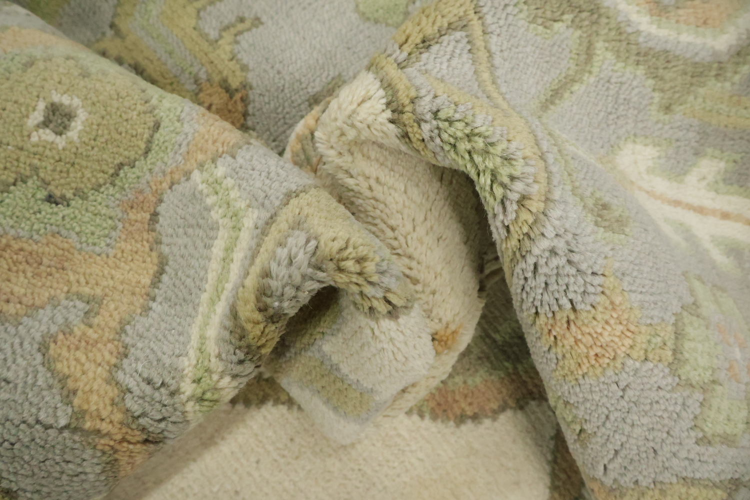 Vintage Inspired Cream Ivory Oushak Area Rug with Soft Green Floral Accents 8' x 10'