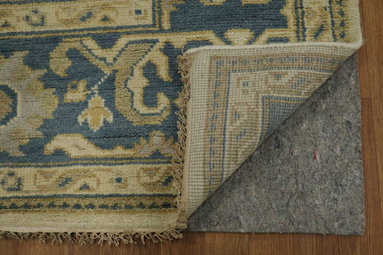 Traditional Blue and Beige Oushak Floral Wool Rug 8' x 10'