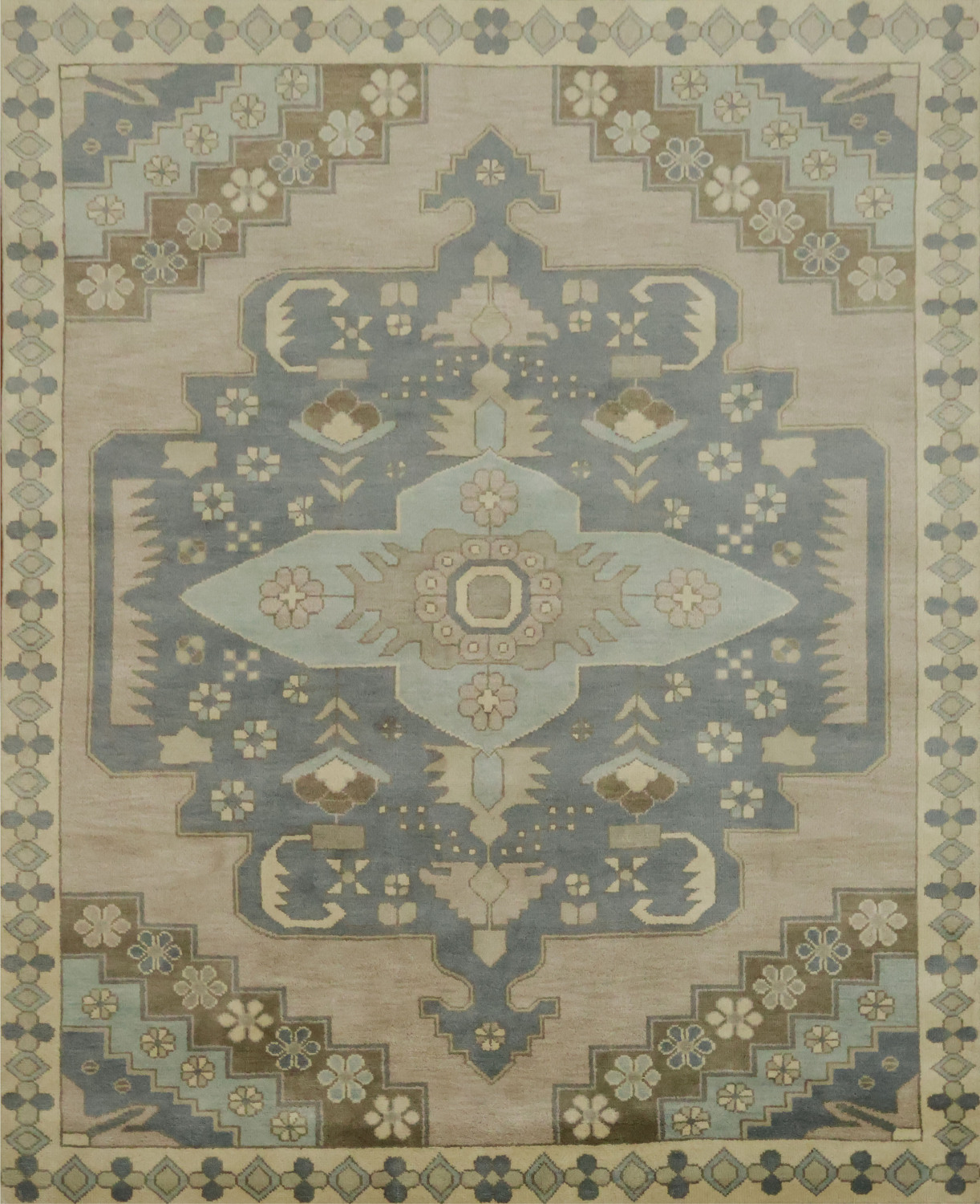 Traditional Oushak Hand-Knotted Wool Area Rug | 8x10 Geometric Design