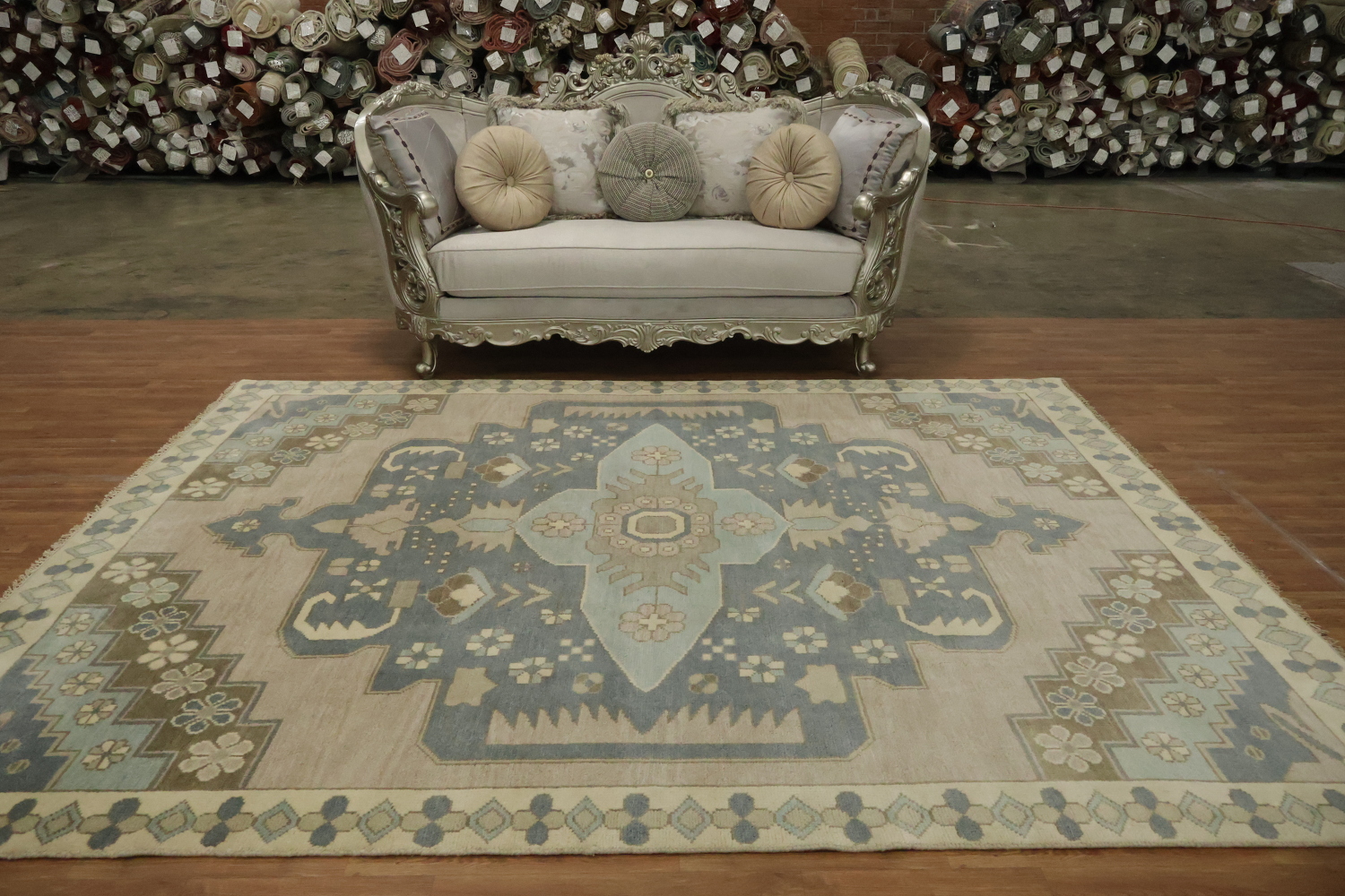 Traditional Oushak Hand-Knotted Wool Area Rug | 8x10 Geometric Design