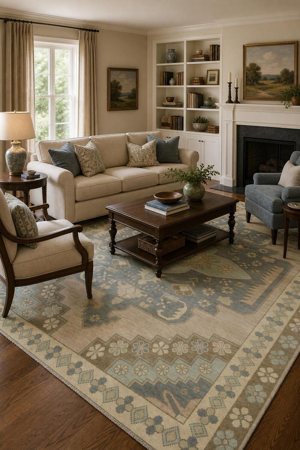 Traditional Oushak Hand-Knotted Wool Area Rug | 8x10 Geometric Design