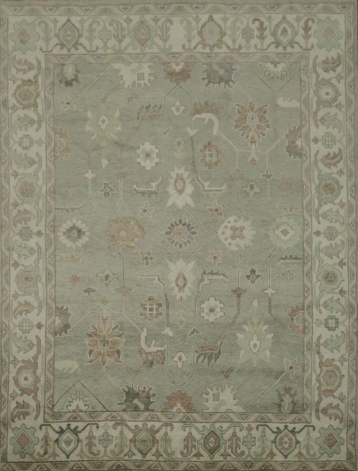 Traditional Green Oushak Wool Living Room Rug 9' x 12'