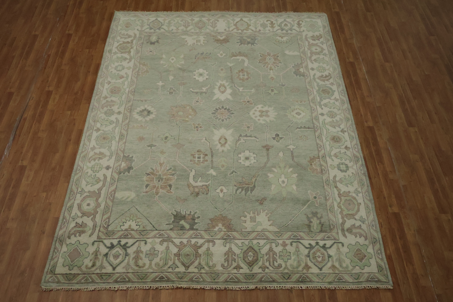 Traditional Green Oushak Wool Living Room Rug 9' x 12'