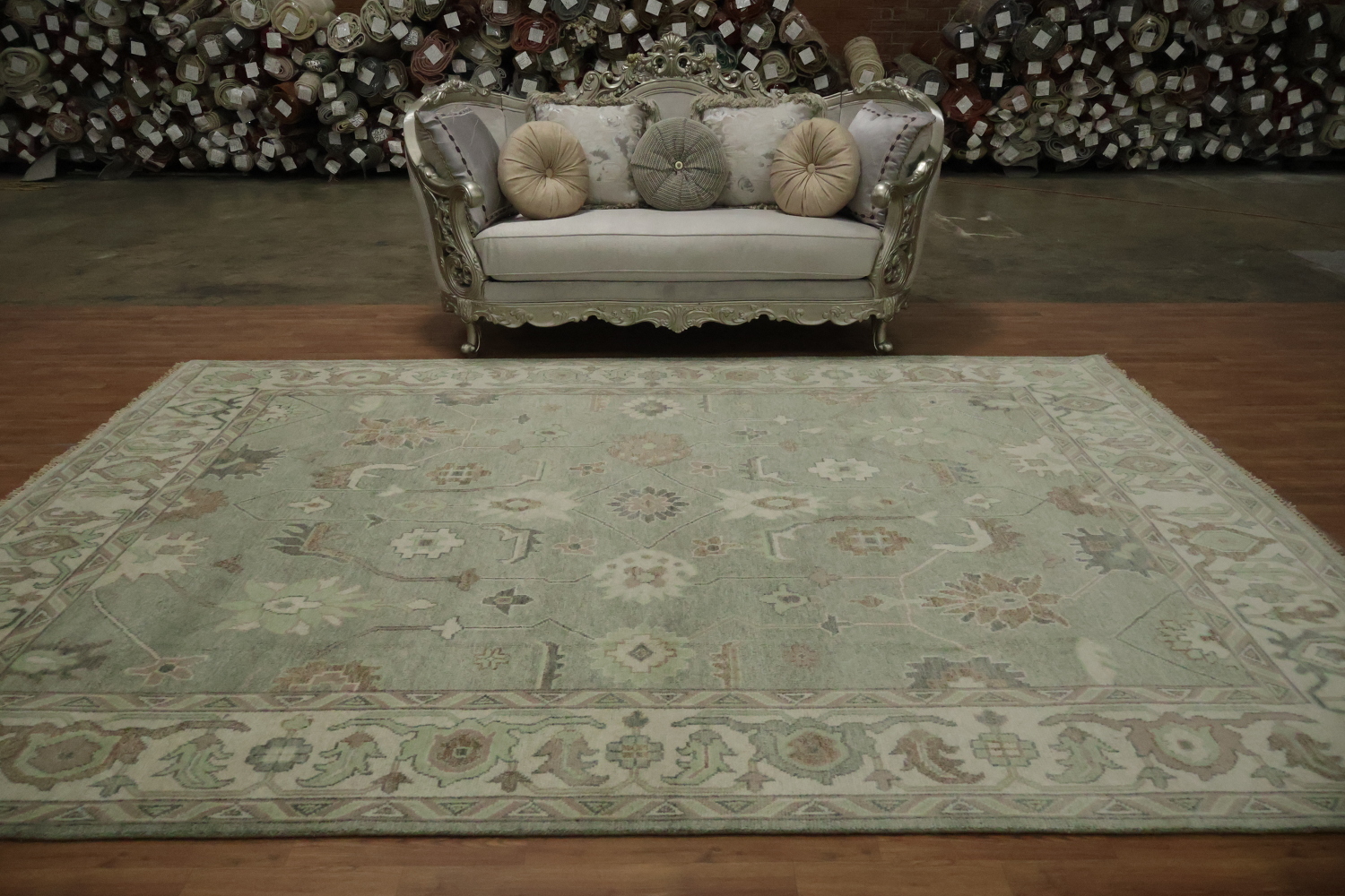 Traditional Green Oushak Wool Living Room Rug 9' x 12'
