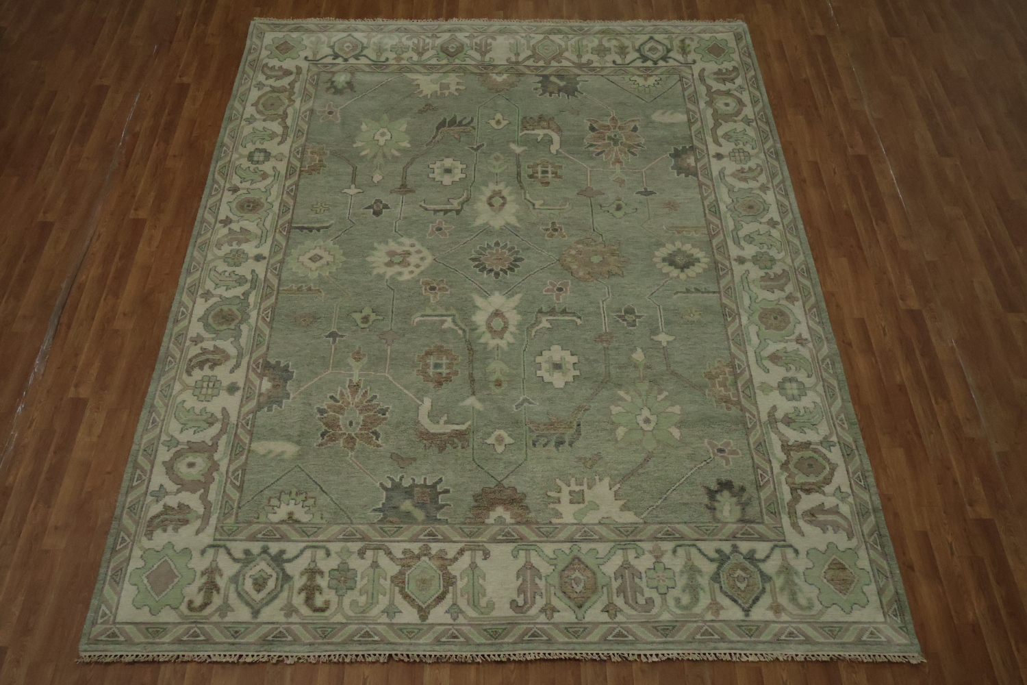 Traditional Green Oushak Wool Living Room Rug 9' x 12'