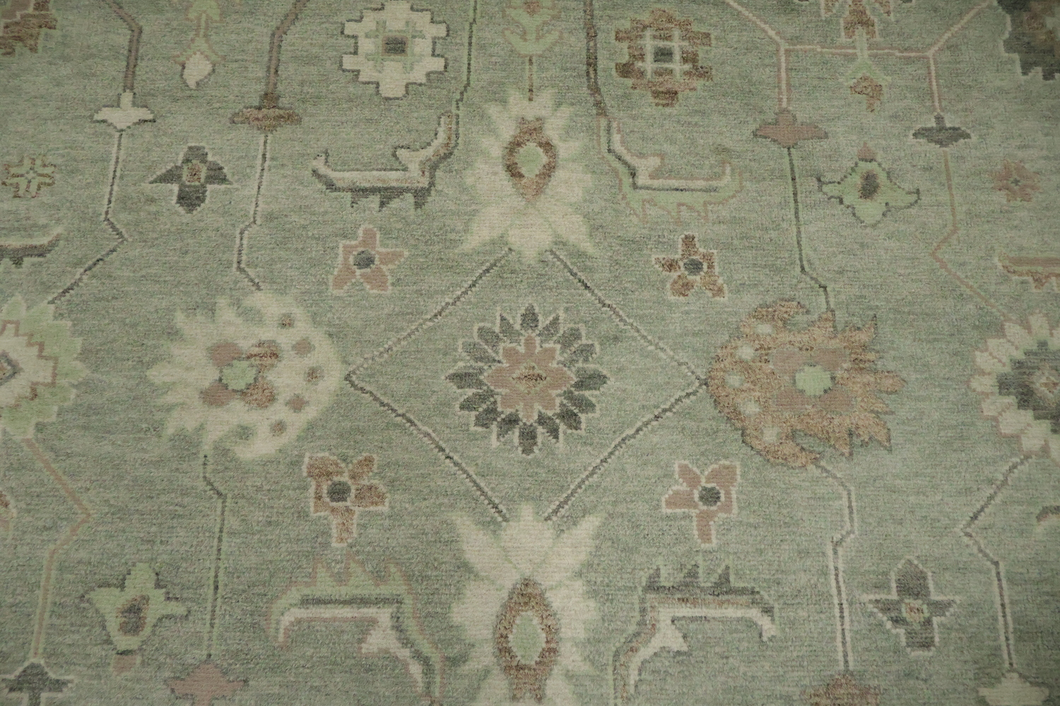 Traditional Green Oushak Wool Living Room Rug 9' x 12'