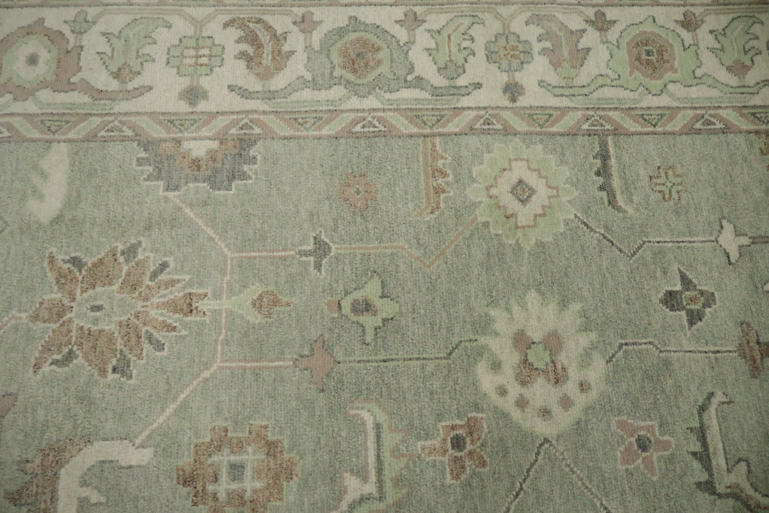Traditional Green Oushak Wool Living Room Rug 9' x 12'