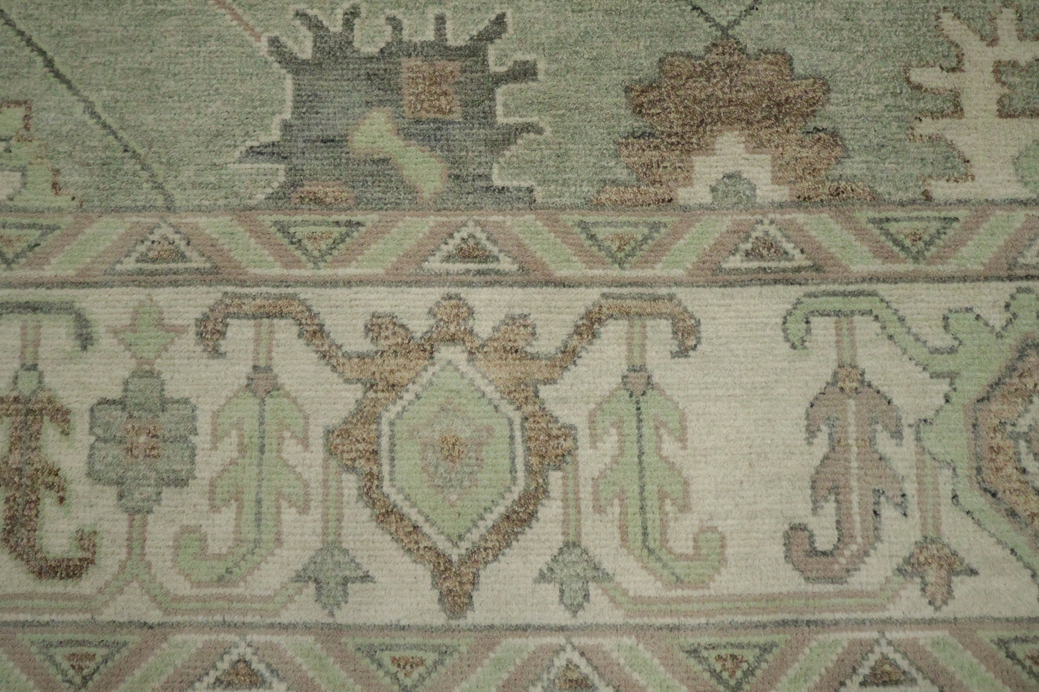 Traditional Green Oushak Wool Living Room Rug 9' x 12'