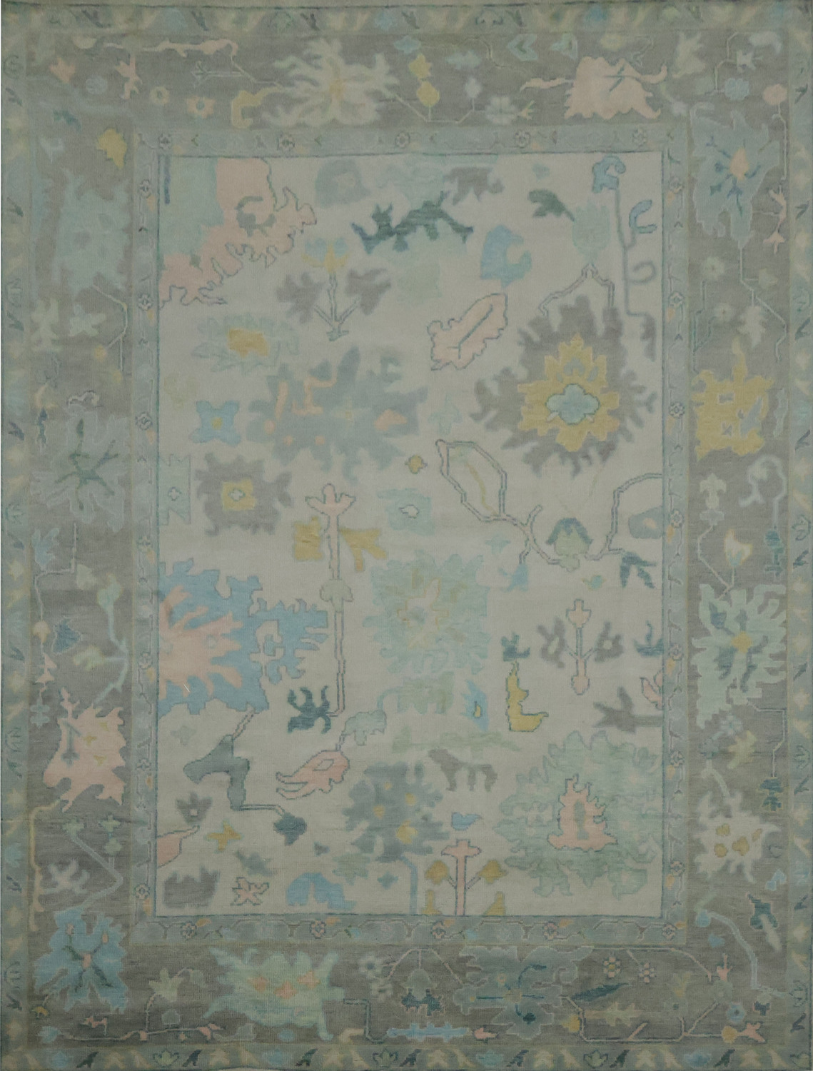 Exquisite Turquoise and Pastel Oushak Hand-made Wool Rug 9' x 12'