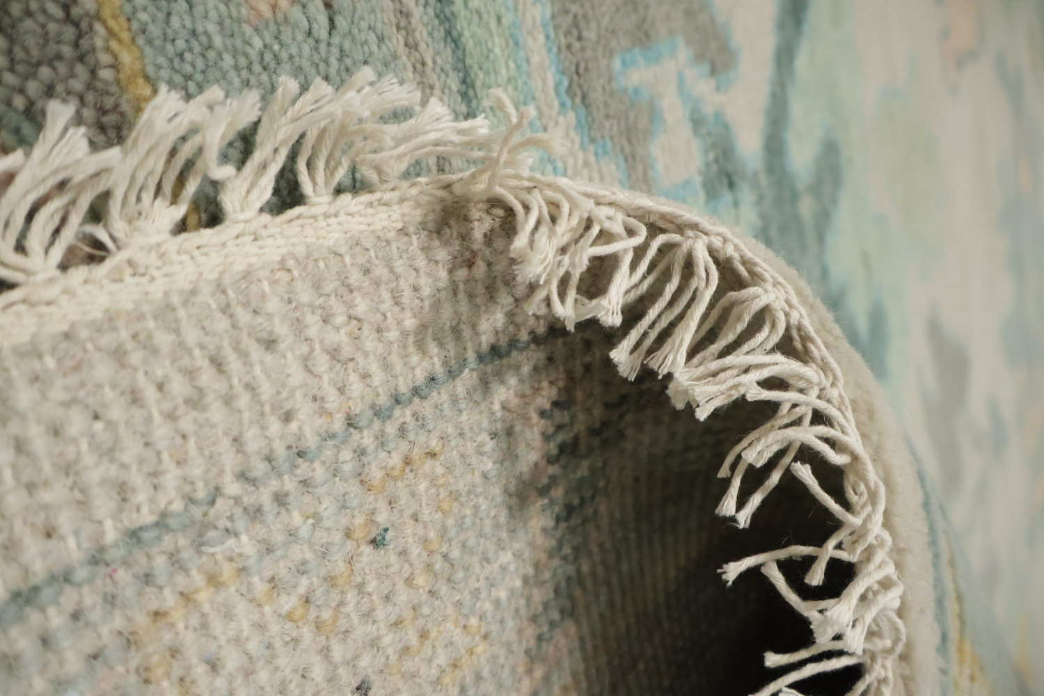 Exquisite Turquoise and Pastel Oushak Hand-made Wool Rug 9' x 12'