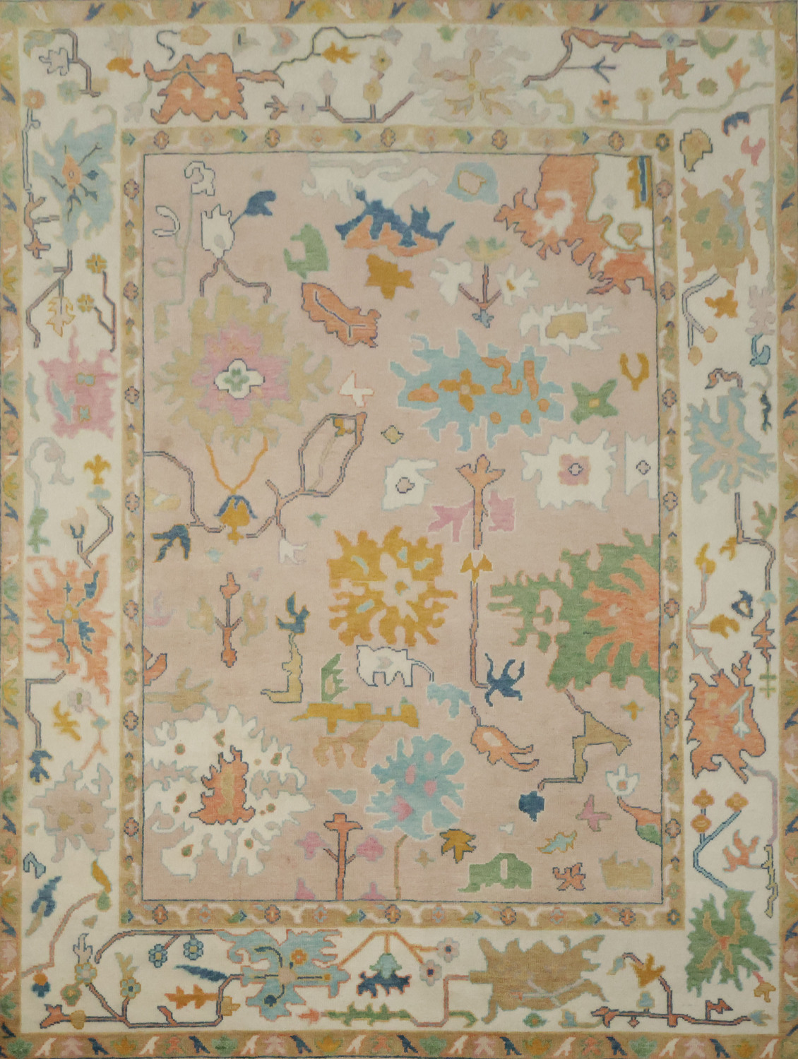 Traditional Pastel Color Oushak Area Rug 9x12 - Hand-Knotted Wool