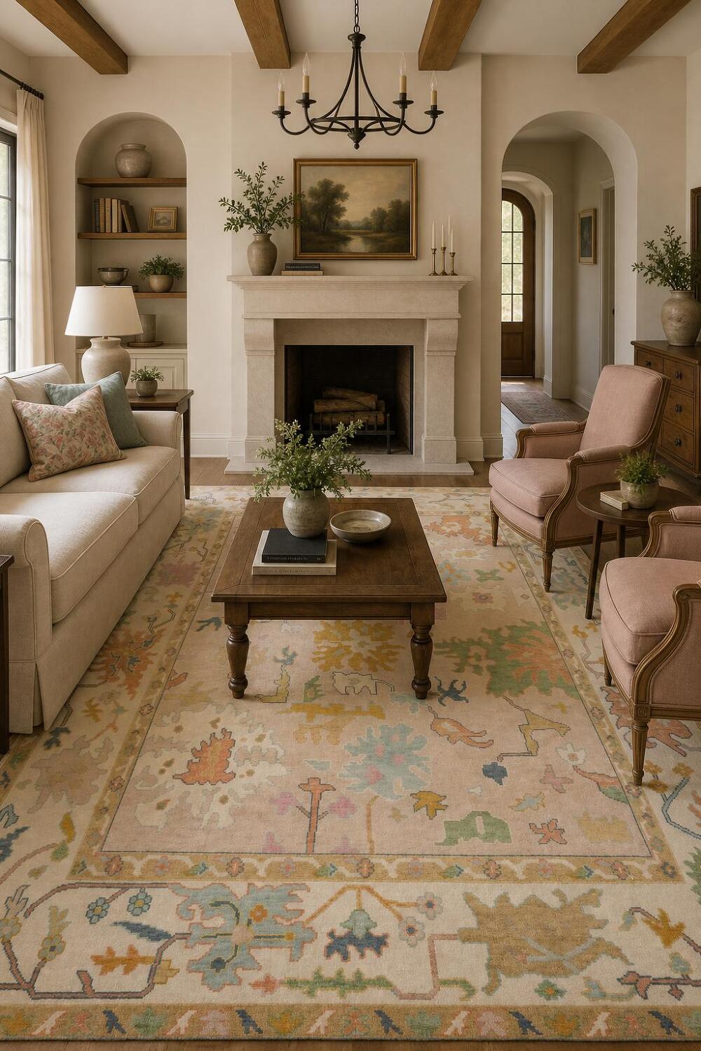 Traditional Pastel Color Oushak Area Rug 9x12 - Hand-Knotted Wool