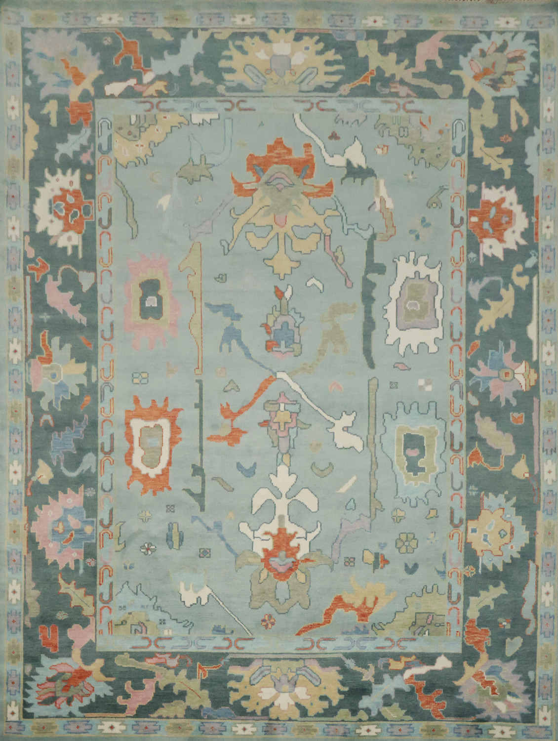 Traditional Teal Blue Oushak Hand Made Wool Area Rug 9x12