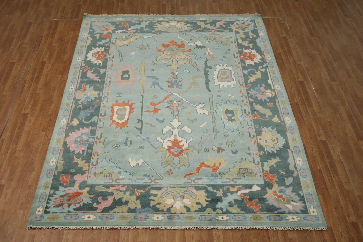 Traditional Teal Blue Oushak Hand Made Wool Area Rug 9x12