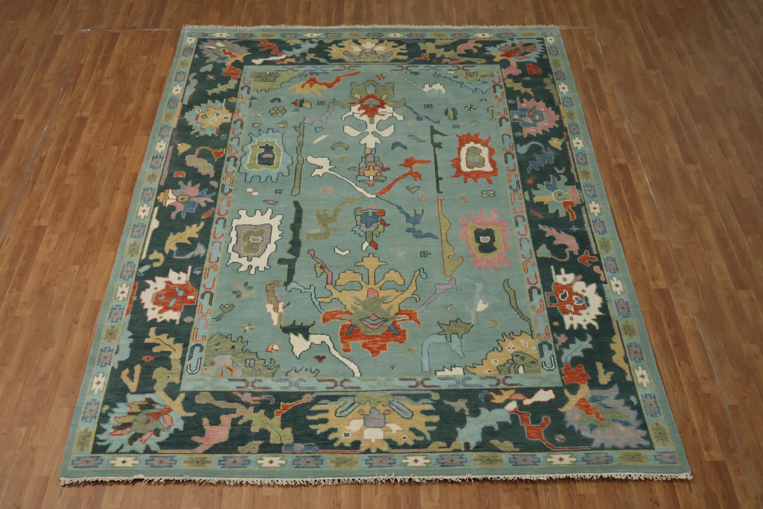 Traditional Teal Blue Oushak Hand Made Wool Area Rug 9x12