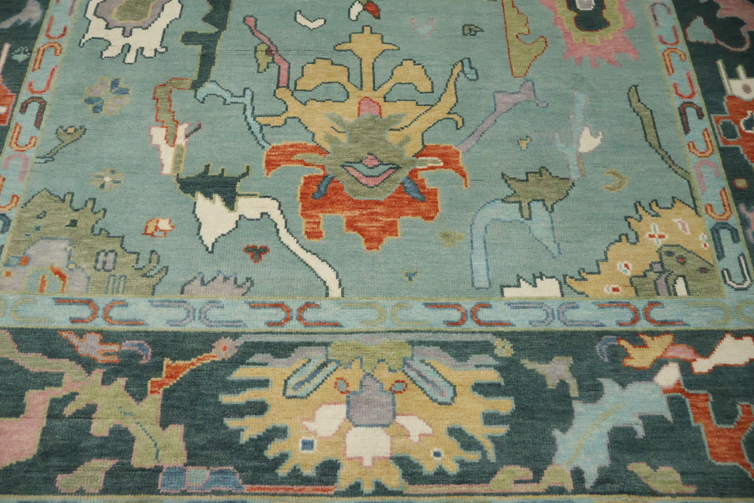 Traditional Teal Blue Oushak Hand Made Wool Area Rug 9x12