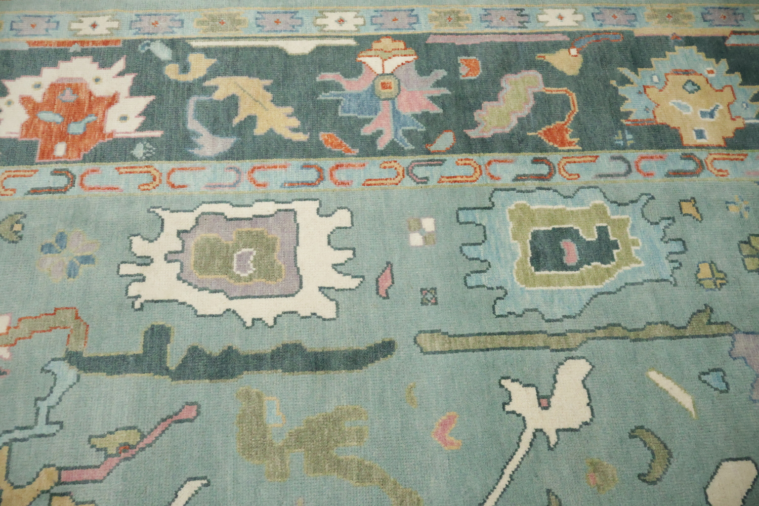 Traditional Teal Blue Oushak Hand Made Wool Area Rug 9x12