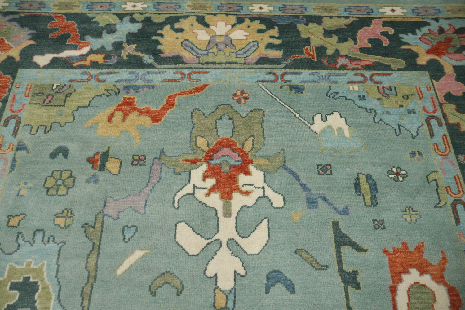 Traditional Teal Blue Oushak Hand Made Wool Area Rug 9x12