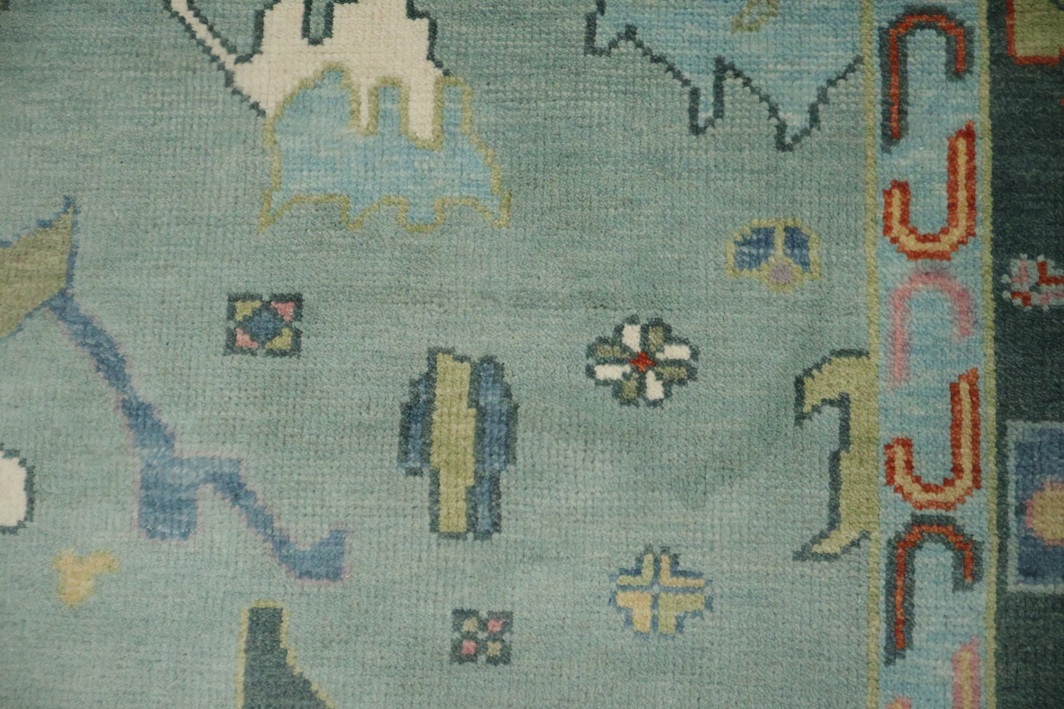 Traditional Teal Blue Oushak Hand Made Wool Area Rug 9x12