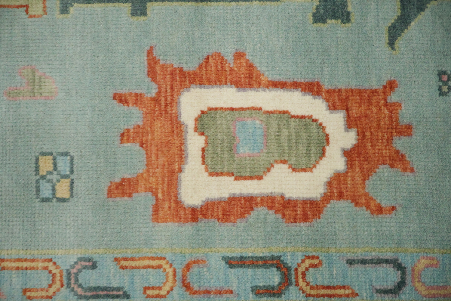 Traditional Teal Blue Oushak Hand Made Wool Area Rug 9x12