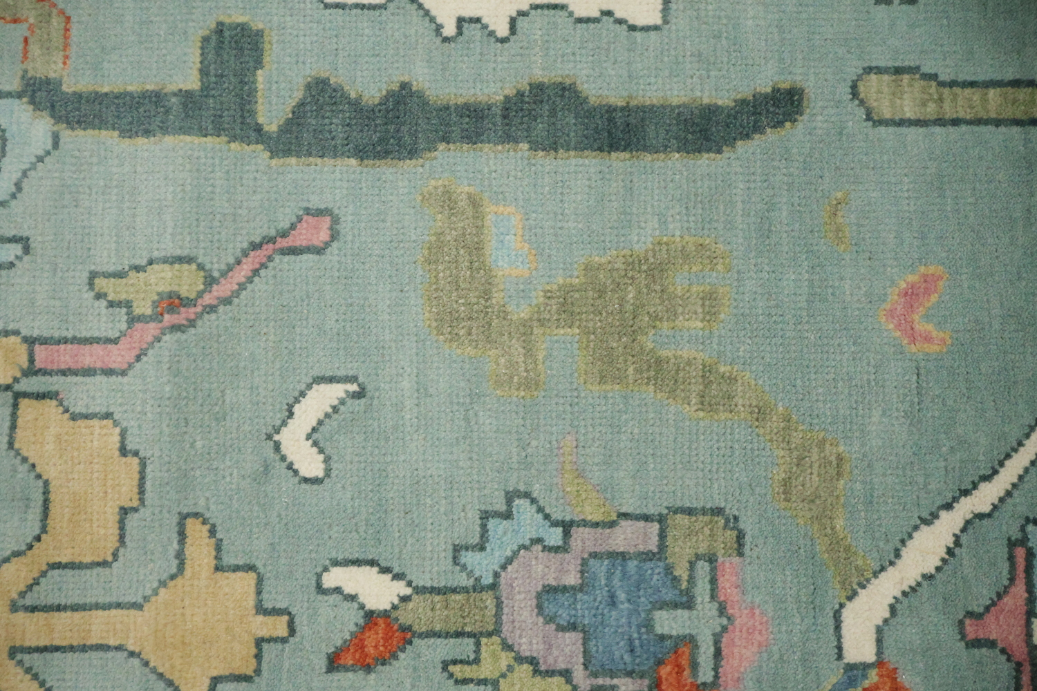 Traditional Teal Blue Oushak Hand Made Wool Area Rug 9x12