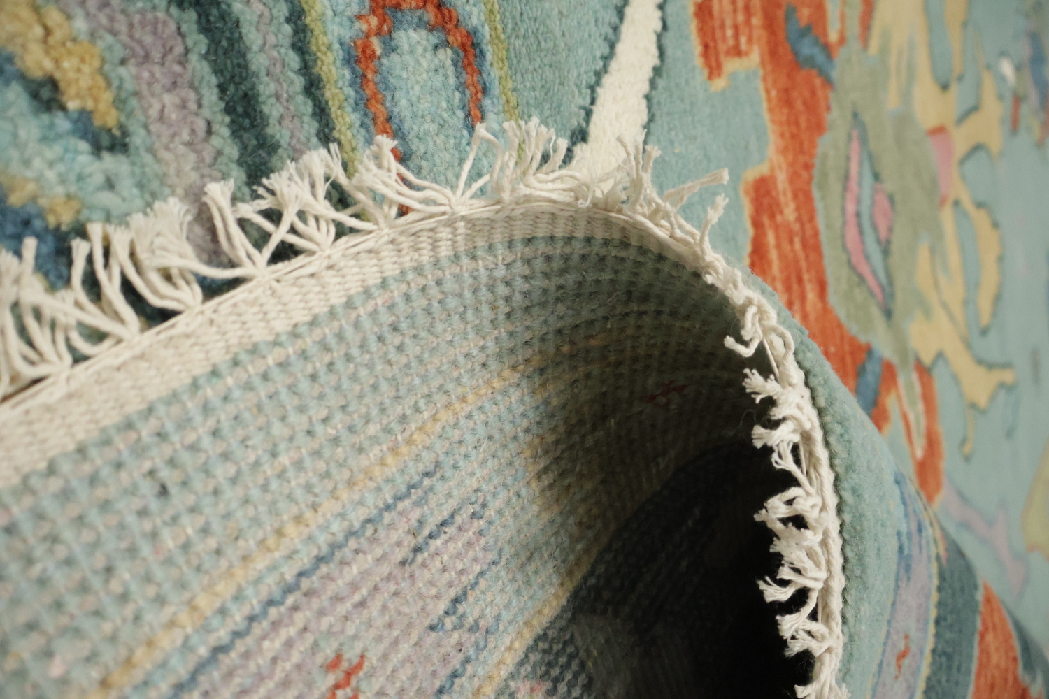 Traditional Teal Blue Oushak Hand Made Wool Area Rug 9x12
