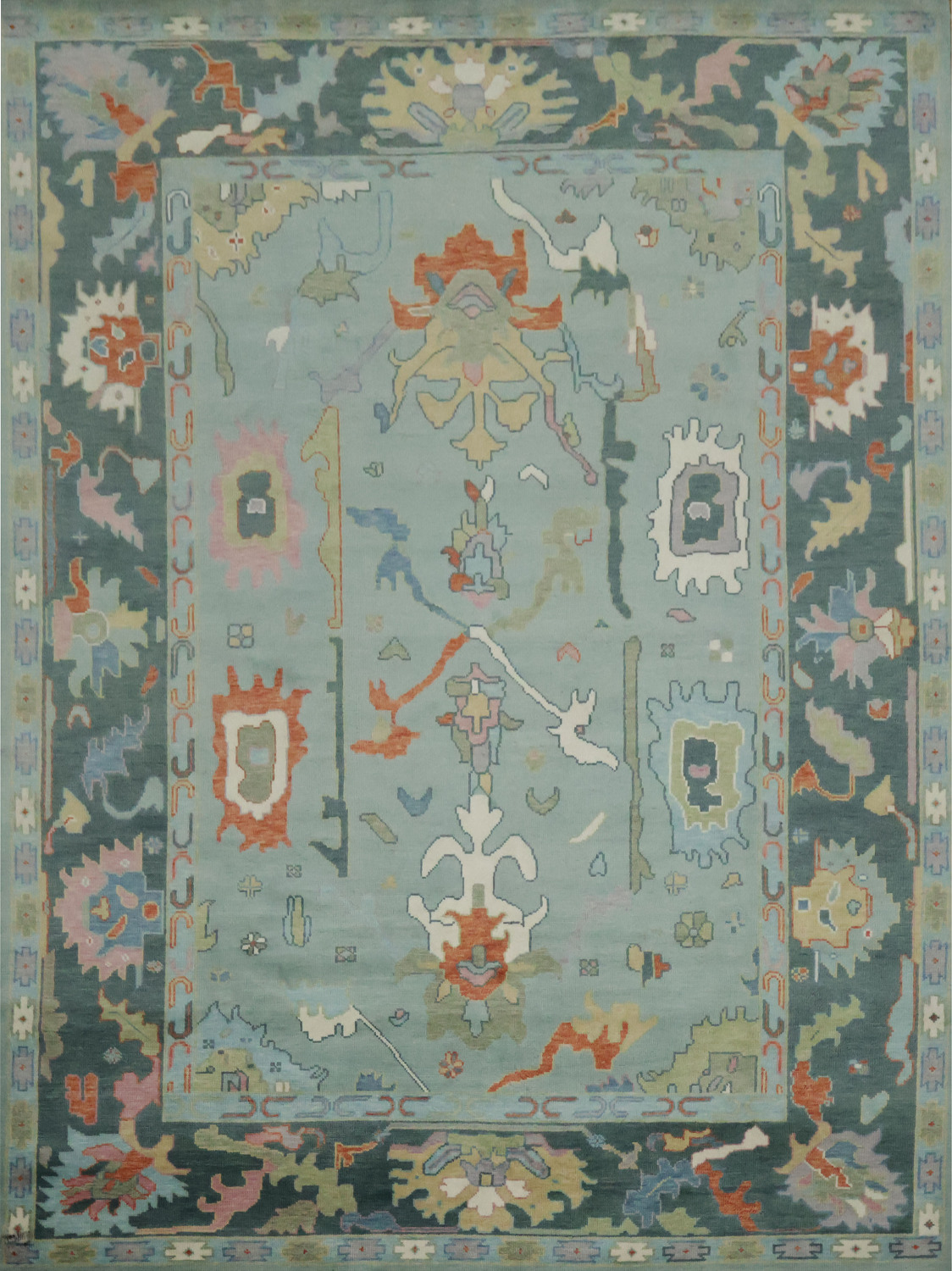 Elegant Blue Oushak Living Room Rug with Abstract Patterns 9' x 12'