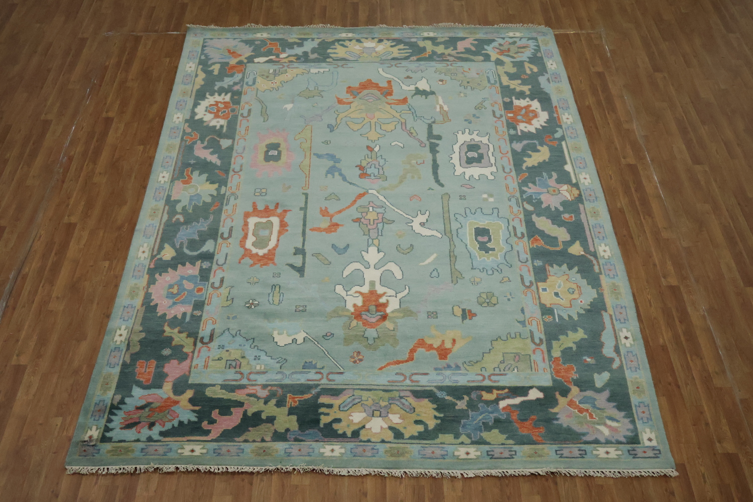 Elegant Blue Oushak Living Room Rug with Abstract Patterns 9' x 12'